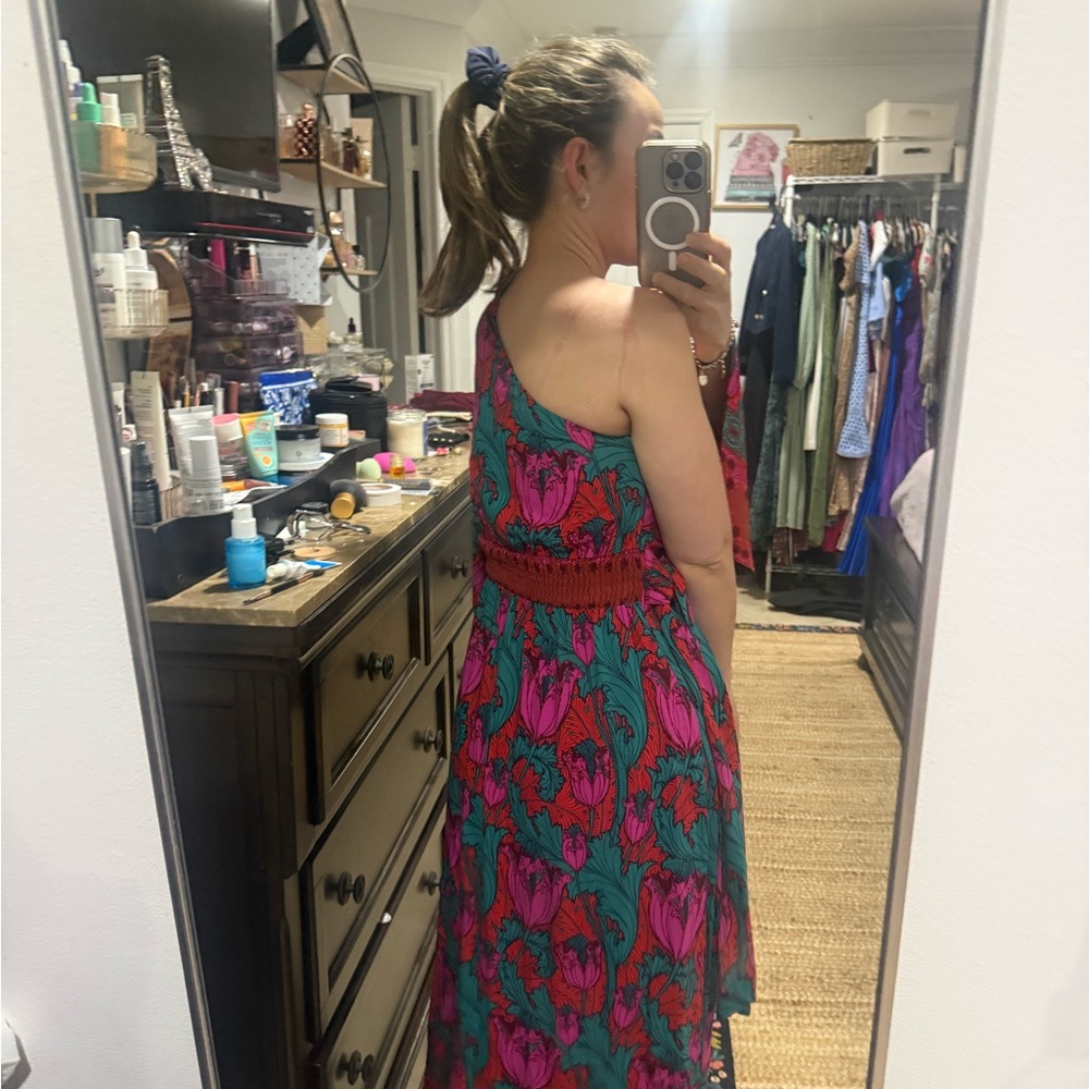 Free People One-Shoulder Dress in Pink and Green - Picture 6 of 8
